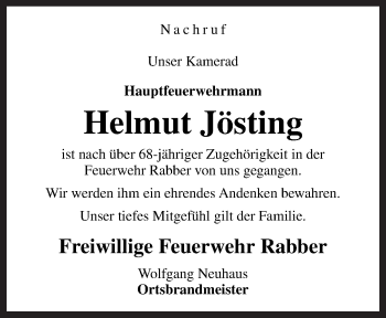 Traueranzeige von Helmut Jösting von Neue Osnabrücker Zeitung GmbH & Co. KG