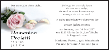 Traueranzeige von Domenico Proietti von Neue Osnabrücker Zeitung GmbH & Co. KG