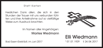 Traueranzeige von Elli Wiedmann von Neue Osnabrücker Zeitung GmbH & Co. KG