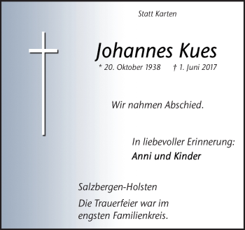 Traueranzeige von Johannes Kues von Neue Osnabrücker Zeitung GmbH & Co. KG