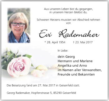 Traueranzeige von Evi Rademaker von Neue Osnabrücker Zeitung GmbH & Co. KG