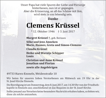 Traueranzeige von Clemens Krüssel von Neue Osnabrücker Zeitung GmbH & Co. KG