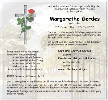 Traueranzeige von Margarethe Gerdes von Neue Osnabrücker Zeitung GmbH & Co. KG