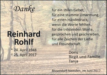 Traueranzeige von Reinhard Rohlf von Neue Osnabrücker Zeitung GmbH & Co. KG
