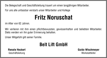 Traueranzeige von Fritz Noruschat von Neue Osnabrücker Zeitung GmbH & Co. KG