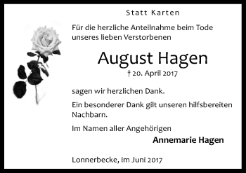 Traueranzeige von August Hagen von Neue Osnabrücker Zeitung GmbH & Co. KG