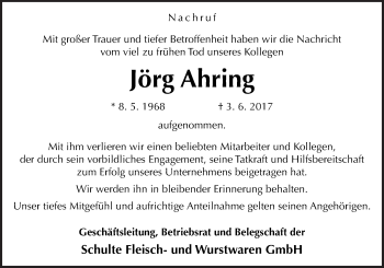 Traueranzeige von Jörg Ahring von Neue Osnabrücker Zeitung GmbH & Co. KG