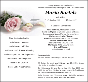 Traueranzeige von Maria Bartels von Neue Osnabrücker Zeitung GmbH & Co. KG