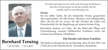Traueranzeige von Bernhard Tensing von Neue Osnabrücker Zeitung GmbH & Co. KG