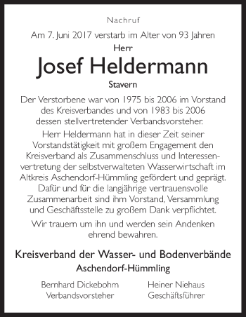 Traueranzeige von Josef Heldermann von Neue Osnabrücker Zeitung GmbH & Co. KG