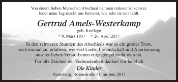 Traueranzeige von Gertrud Amels-Westerkamp von Neue Osnabrücker Zeitung GmbH & Co. KG