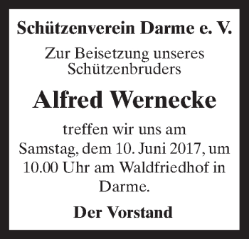 Traueranzeige von Alfred Wernecke von Neue Osnabrücker Zeitung GmbH & Co. KG