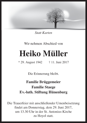 Traueranzeige von Heiko Müller von Neue Osnabrücker Zeitung GmbH & Co. KG