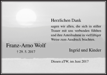 Traueranzeige von Franz-Arno Wolf von Neue Osnabrücker Zeitung GmbH & Co. KG