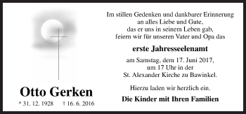 Traueranzeige von Otto Gerken von Neue Osnabrücker Zeitung GmbH & Co. KG