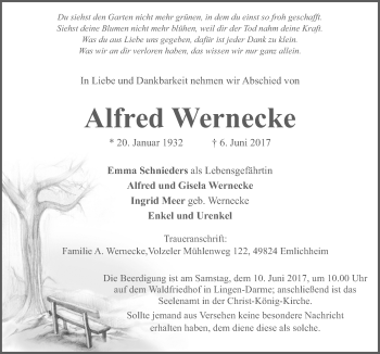 Traueranzeige von Alfred Wernecke von Neue Osnabrücker Zeitung GmbH & Co. KG