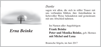 Traueranzeige von Erna Beinke von Neue Osnabrücker Zeitung GmbH & Co. KG