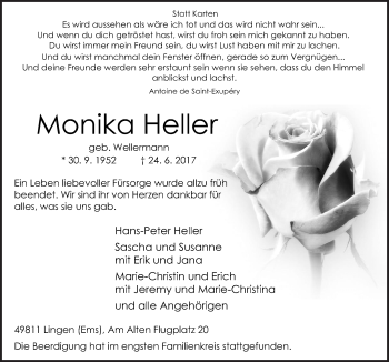 Traueranzeige von Monika Heller von Neue Osnabrücker Zeitung GmbH & Co. KG