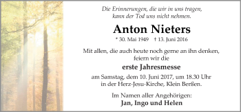 Traueranzeige von Anton Nieters von Neue Osnabrücker Zeitung GmbH & Co. KG