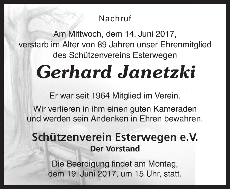  Traueranzeige für Gerhard Janetzki vom 17.06.2017 aus Neue Osnabrücker Zeitung GmbH & Co. KG