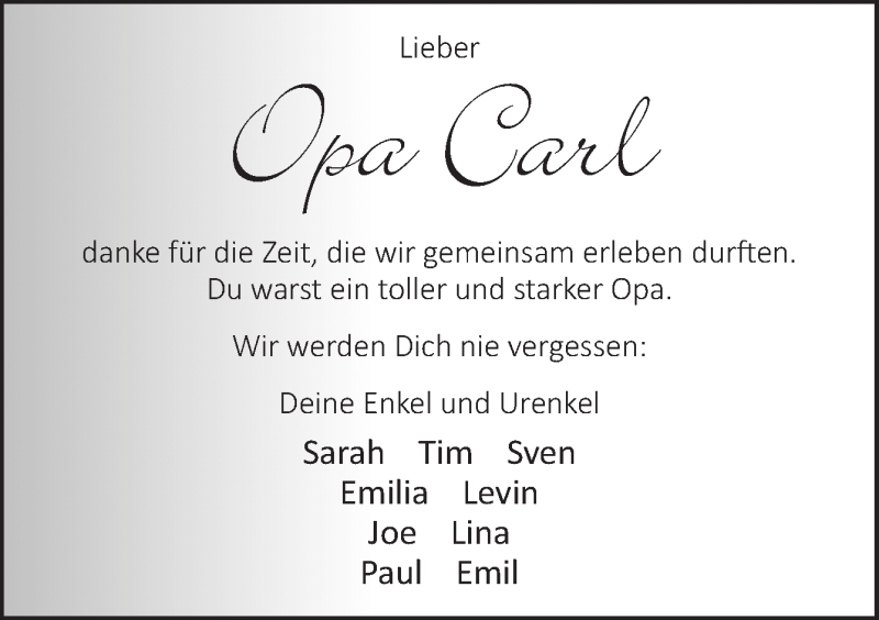  Traueranzeige für Carl Kösters vom 27.06.2017 aus Neue Osnabrücker Zeitung GmbH & Co. KG