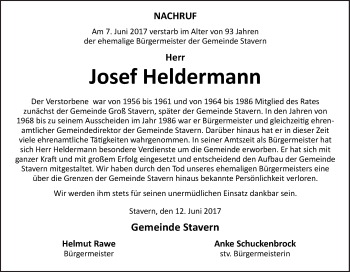 Traueranzeige von Josef Heldermann von Neue Osnabrücker Zeitung GmbH & Co. KG