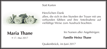 Traueranzeige von Maria Thane von Neue Osnabrücker Zeitung GmbH & Co. KG