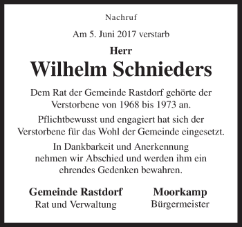 Traueranzeige von Wilhelm Schnieders von Neue Osnabrücker Zeitung GmbH & Co. KG
