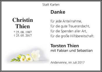 Traueranzeige von Christin Thien von Neue Osnabrücker Zeitung GmbH & Co. KG