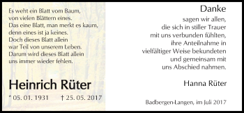 Traueranzeige von Heinrich Rüter von Neue Osnabrücker Zeitung GmbH & Co. KG