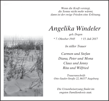 Traueranzeige von Angelika Windeler von Neue Osnabrücker Zeitung GmbH & Co. KG