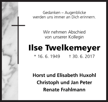 Traueranzeige von Ilse Twelkemeyer von Neue Osnabrücker Zeitung GmbH & Co. KG