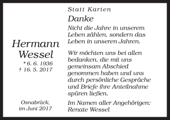 Traueranzeige von Hermann Wessel von Neue Osnabrücker Zeitung GmbH & Co. KG
