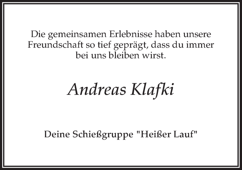  Traueranzeige für Andreas Klafki vom 15.07.2017 aus Neue Osnabrücker Zeitung GmbH & Co. KG
