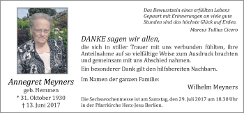 Traueranzeige von Annegret Meyners von Neue Osnabrücker Zeitung GmbH & Co. KG