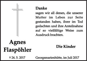 Traueranzeige von Agnes Flaspöhler von Neue Osnabrücker Zeitung GmbH & Co. KG