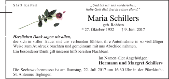 Traueranzeige von Maria Schillers von Neue Osnabrücker Zeitung GmbH & Co. KG