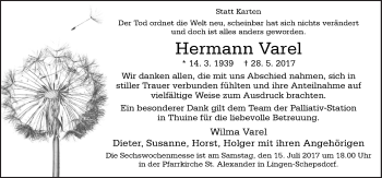 Traueranzeige von Hermann Varel von Neue Osnabrücker Zeitung GmbH & Co. KG