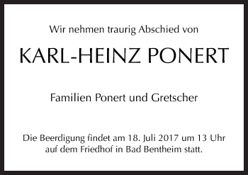 Traueranzeige von Karl-Heinz Ponert von Neue Osnabrücker Zeitung GmbH & Co. KG