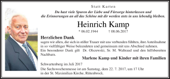 Traueranzeige von Heinrich Kamp von Neue Osnabrücker Zeitung GmbH & Co. KG