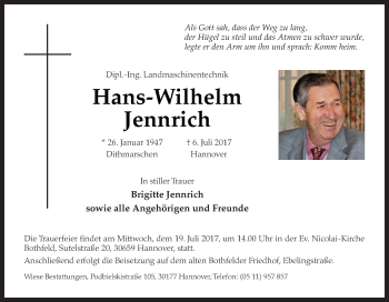 Traueranzeige von Hans-Wilhelm Jennrich von Neue Osnabrücker Zeitung GmbH & Co. KG