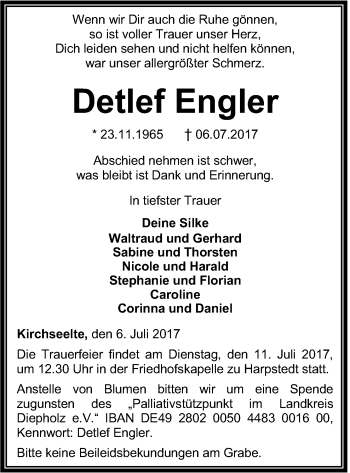 Traueranzeige von Detlef Engler von Neue Osnabrücker Zeitung GmbH & Co. KG