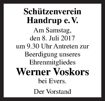 Traueranzeige von Werner Voskors von Neue Osnabrücker Zeitung GmbH & Co. KG