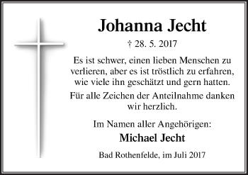 Traueranzeige von Johanna Jecht von Neue Osnabrücker Zeitung GmbH & Co. KG