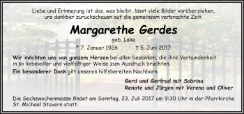 Traueranzeige von Margarethe Gerdes von Neue Osnabrücker Zeitung GmbH & Co. KG