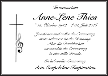 Traueranzeige von Anne-Lene Thies von Neue Osnabrücker Zeitung GmbH & Co. KG