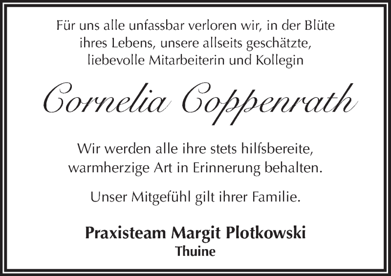  Traueranzeige für Cornelia Coppenrath vom 29.07.2017 aus Neue Osnabrücker Zeitung GmbH & Co. KG