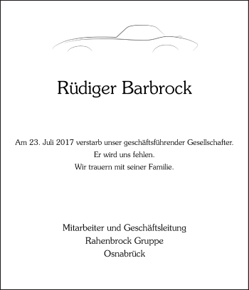 Traueranzeige von Rüdiger Barbrock von Neue Osnabrücker Zeitung GmbH & Co. KG
