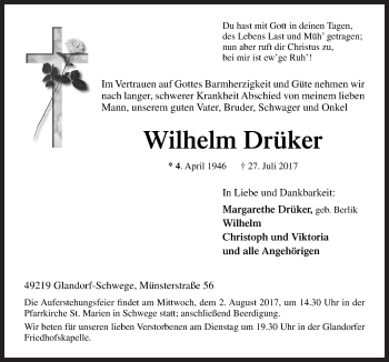 Traueranzeige von Wilhelm Drüker von Neue Osnabrücker Zeitung GmbH & Co. KG