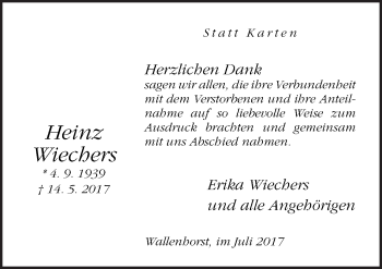 Traueranzeige von Heinz Wiechers von Neue Osnabrücker Zeitung GmbH & Co. KG